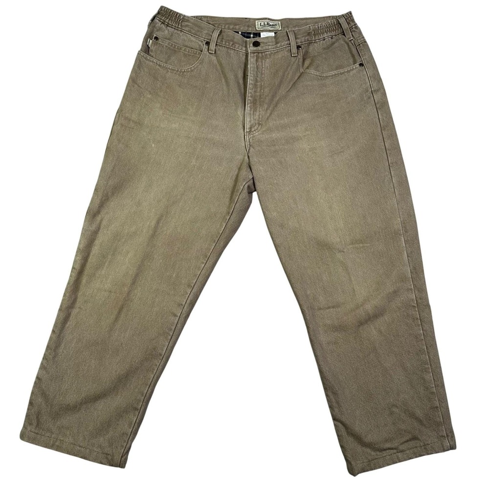 LL Bean VTG 90s Comfort Waist Mens Khaki Trousers Pants Fleece Lined Plaid 38x29